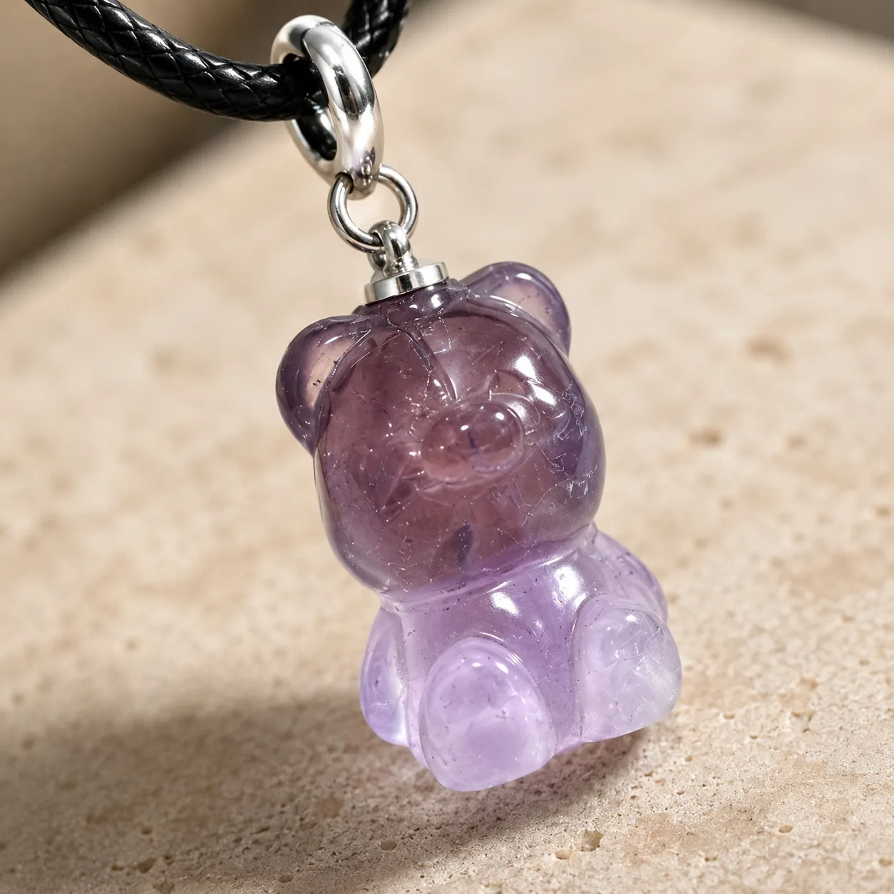 Collar Dije Oso de Amatista con Argolla de Plata