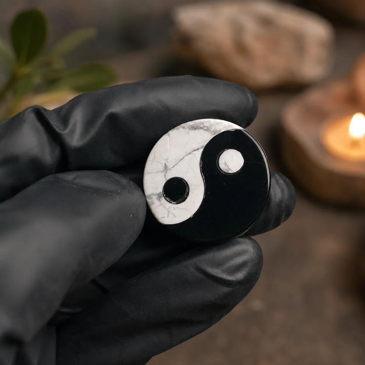 Fotografía 2 de Moneda Yin Yang de Obsidiana y Howlita